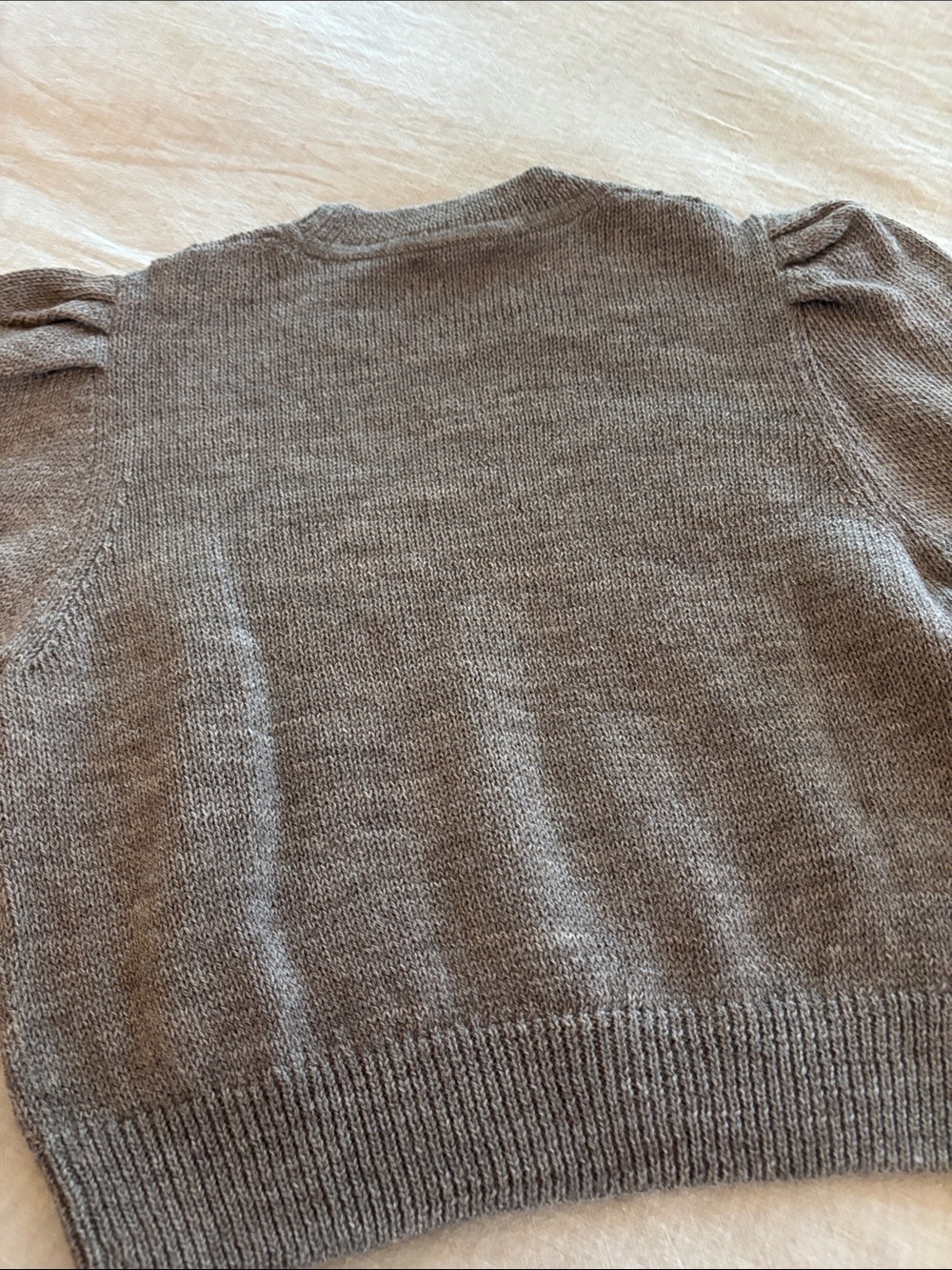 Cropped Puff-Sleeve Crewneck Sweater - Brown - Picture 8 of 9
